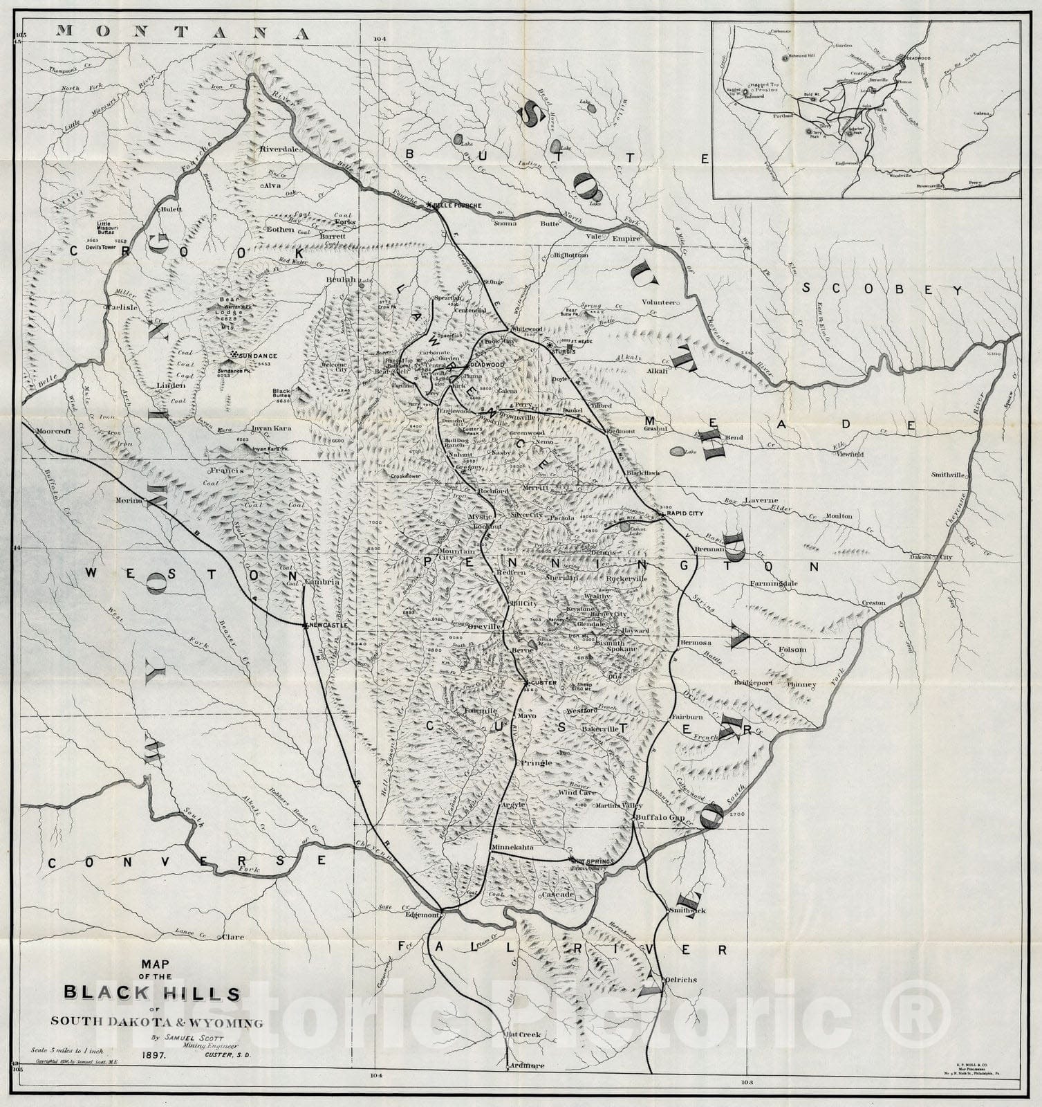 Historic Map : Guide Book, Black Hills of South Dakota And Wyoming 1897 - Vintage Wall Art