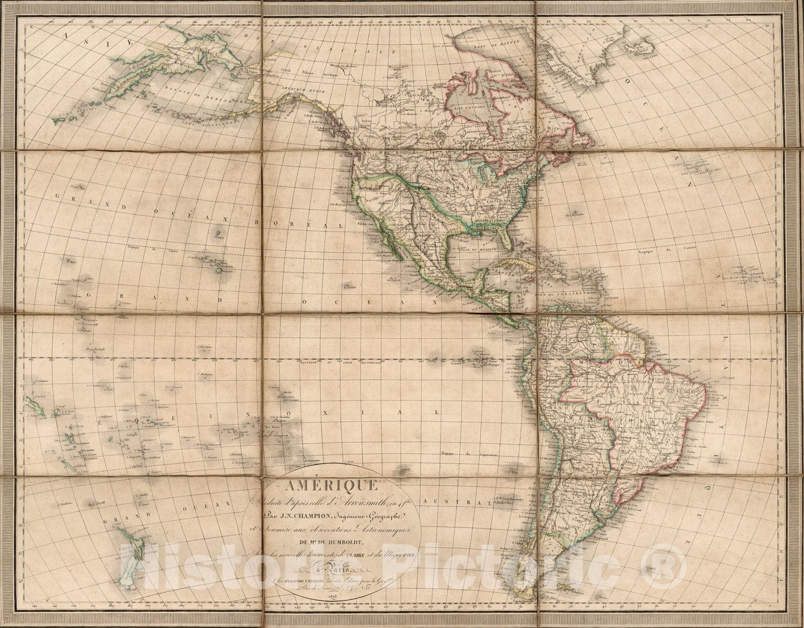 Historic Map : Case Map, Amerique. 1816 - Vintage Wall Art