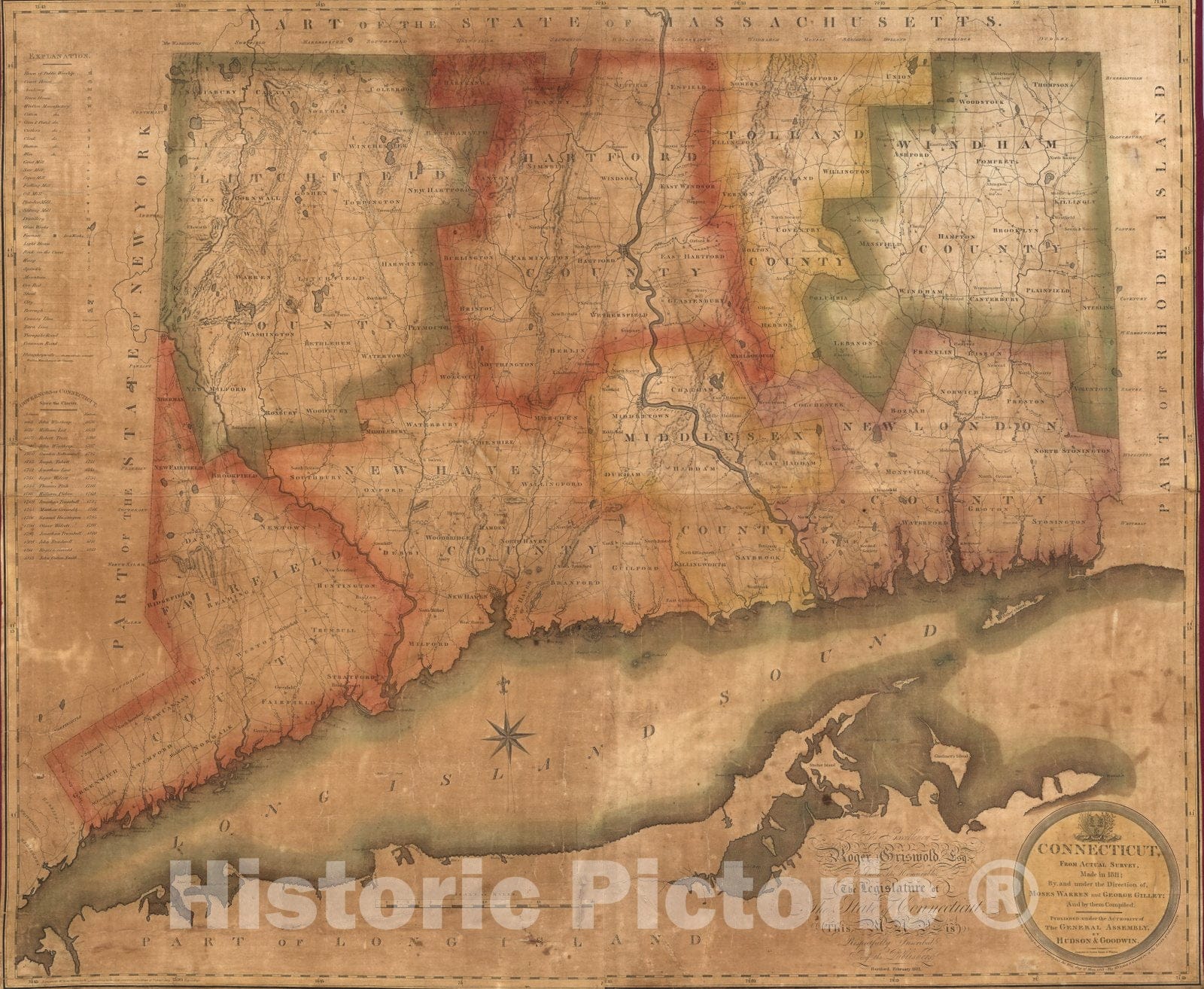 Connecticut From Actual Survey 1813 - Historical Topographic Map Print