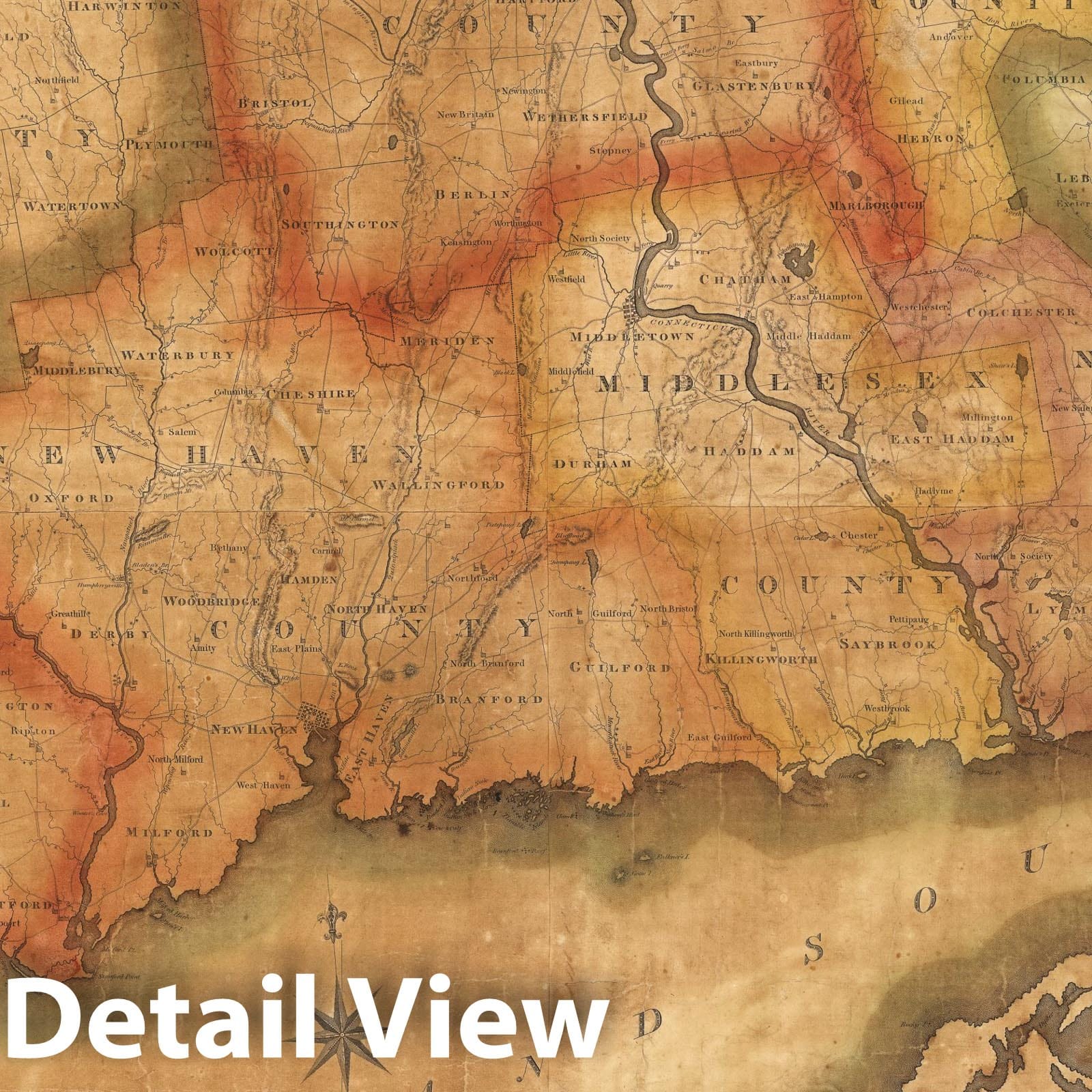 Connecticut From Actual Survey 1813 - Historical Topographic Map Print