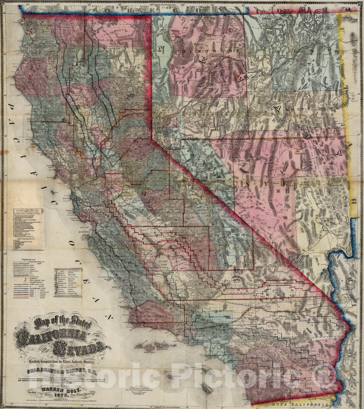 Historic Map : Pocket Map, California And Nevada 1873 v1