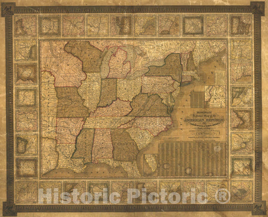 Historic Map : Mitchell's National Map of the American Republic, 1845 - Vintage Wall Art