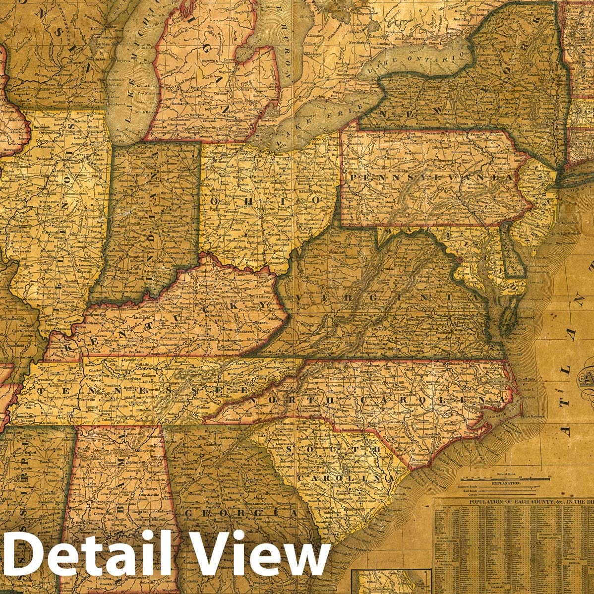 United States with 32 City Insets - Boundary Map, 1845 - Historical Map Print