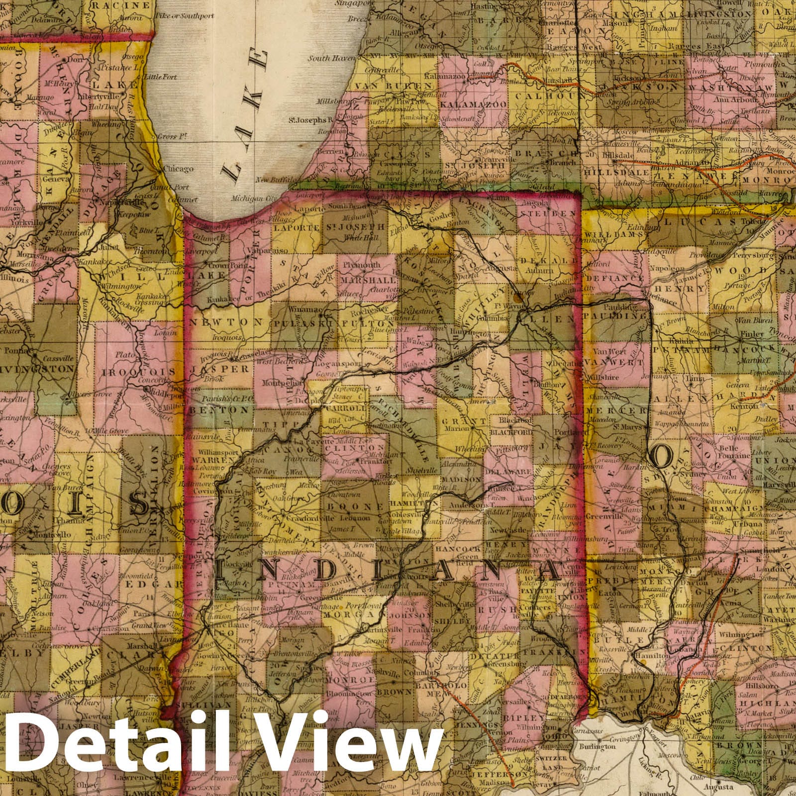 Ohio, Indiana, Illinois, Michigan and Wisconsin - Railroad Map, 1847