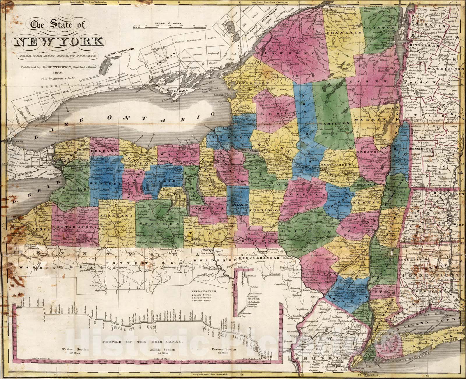 Historic Map : Pocket Map, State of New York 1832 - Vintage Wall Art