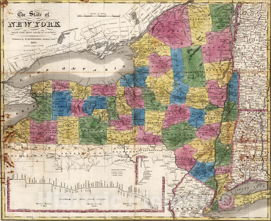Historic Map : Pocket Map, State of New York 1832 - Vintage Wall Art