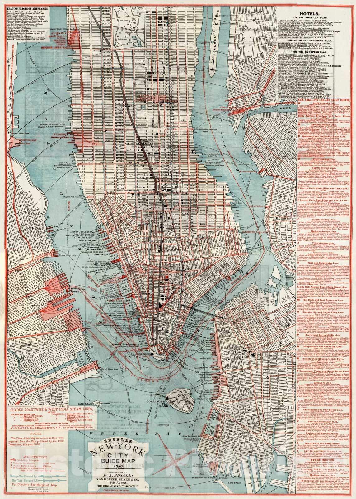 Historic Map : New-York City Guide Map, 1880 - Vintage Wall Art