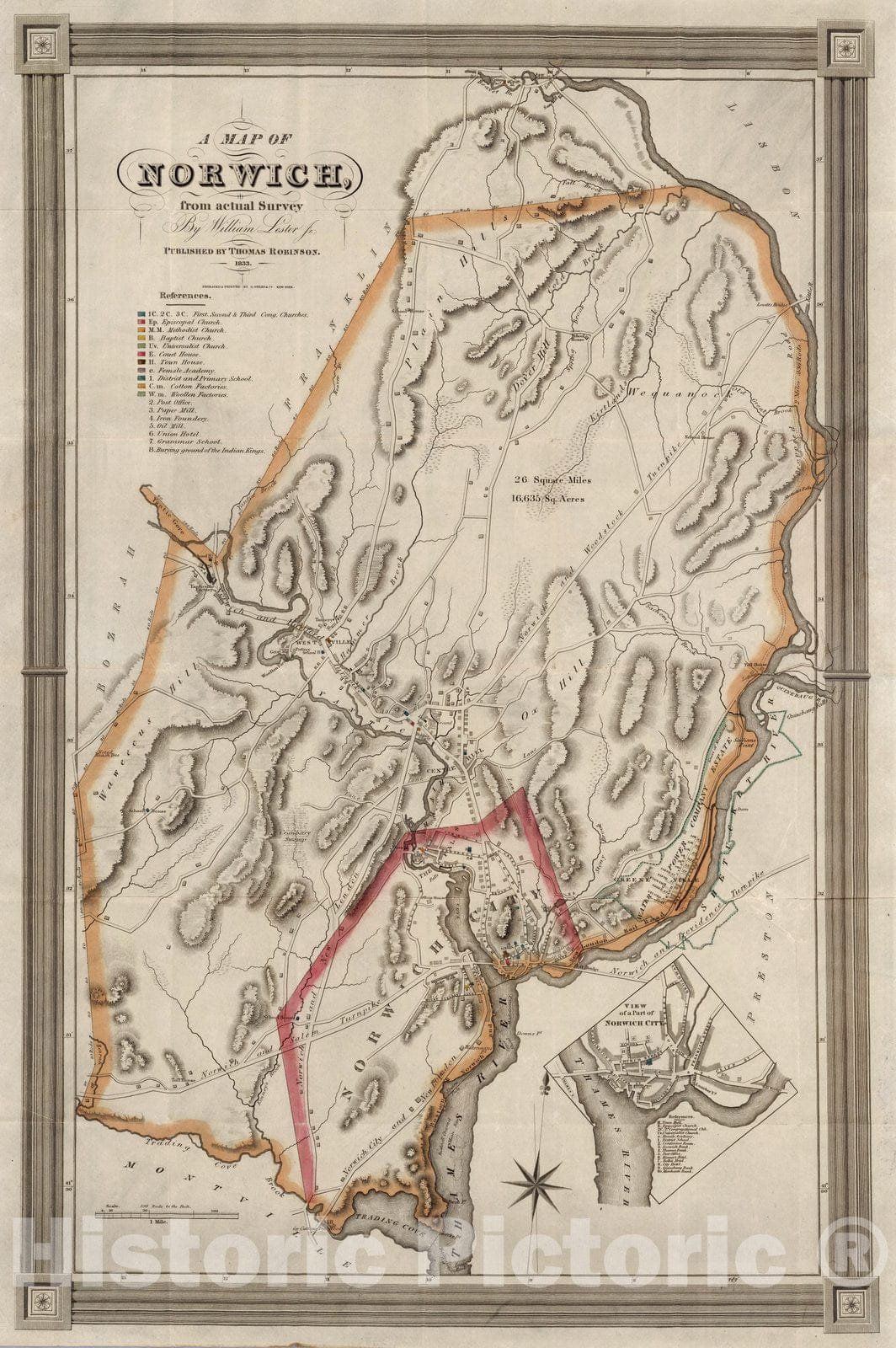 Historic Map : Map of Norwich, 1833 - Vintage Wall Art