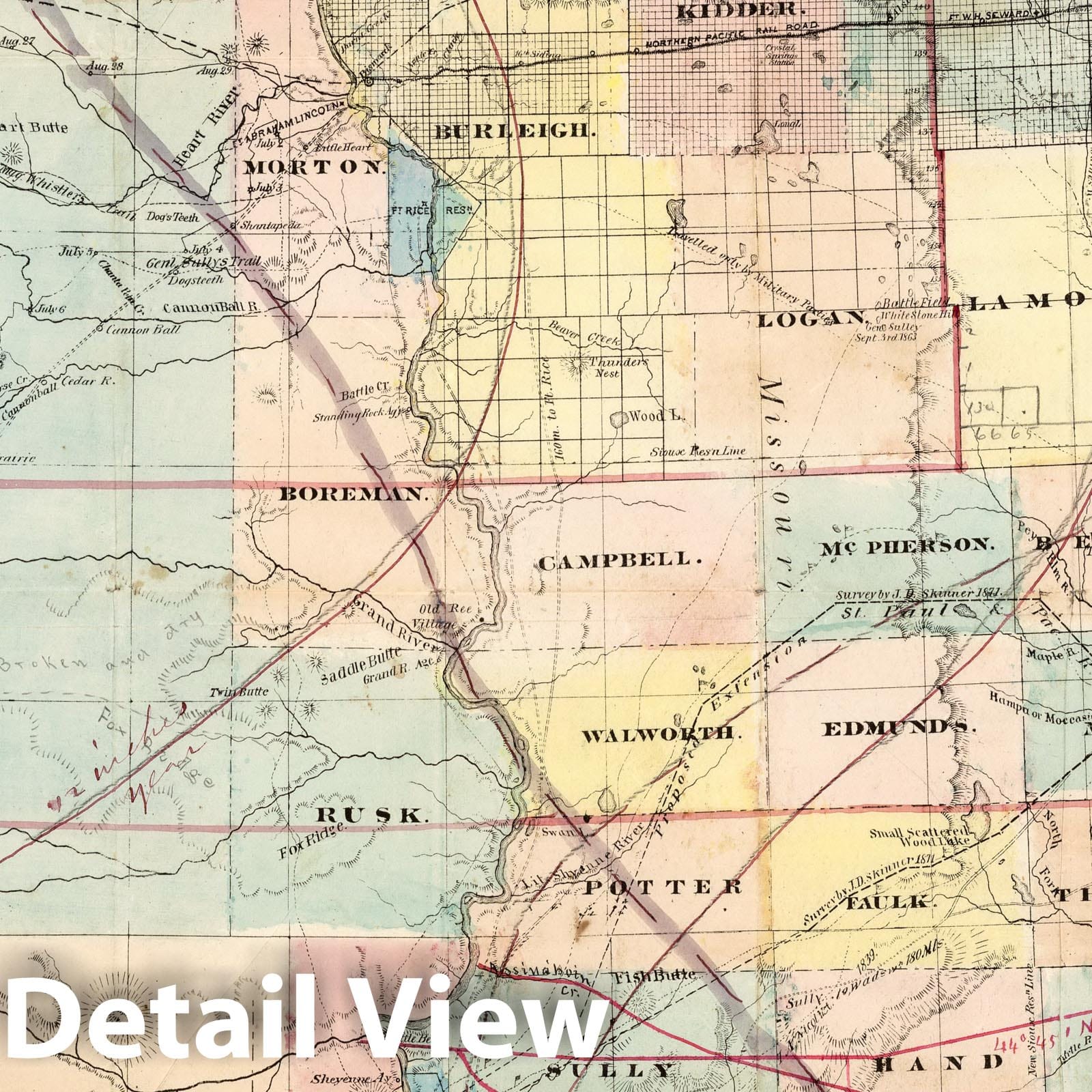 North Dakota and South Dakota - Railroad Map, 1878 - Historical Map Print