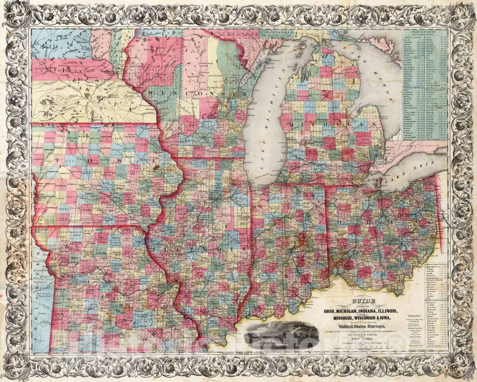 Ohio, Michigan, Indiana, Illinois, Missouri, Wisconsin & Iowa Railroad Map 1851