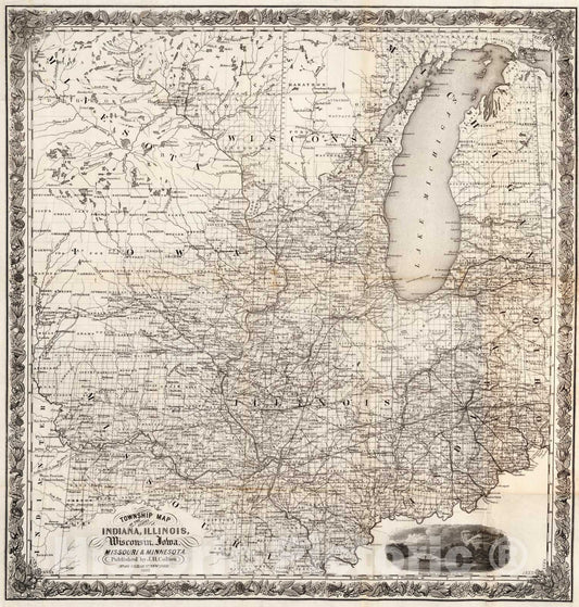 Historic Map : Township Map of the U.S. Mid. West States, 1852 - Vintage Wall Art
