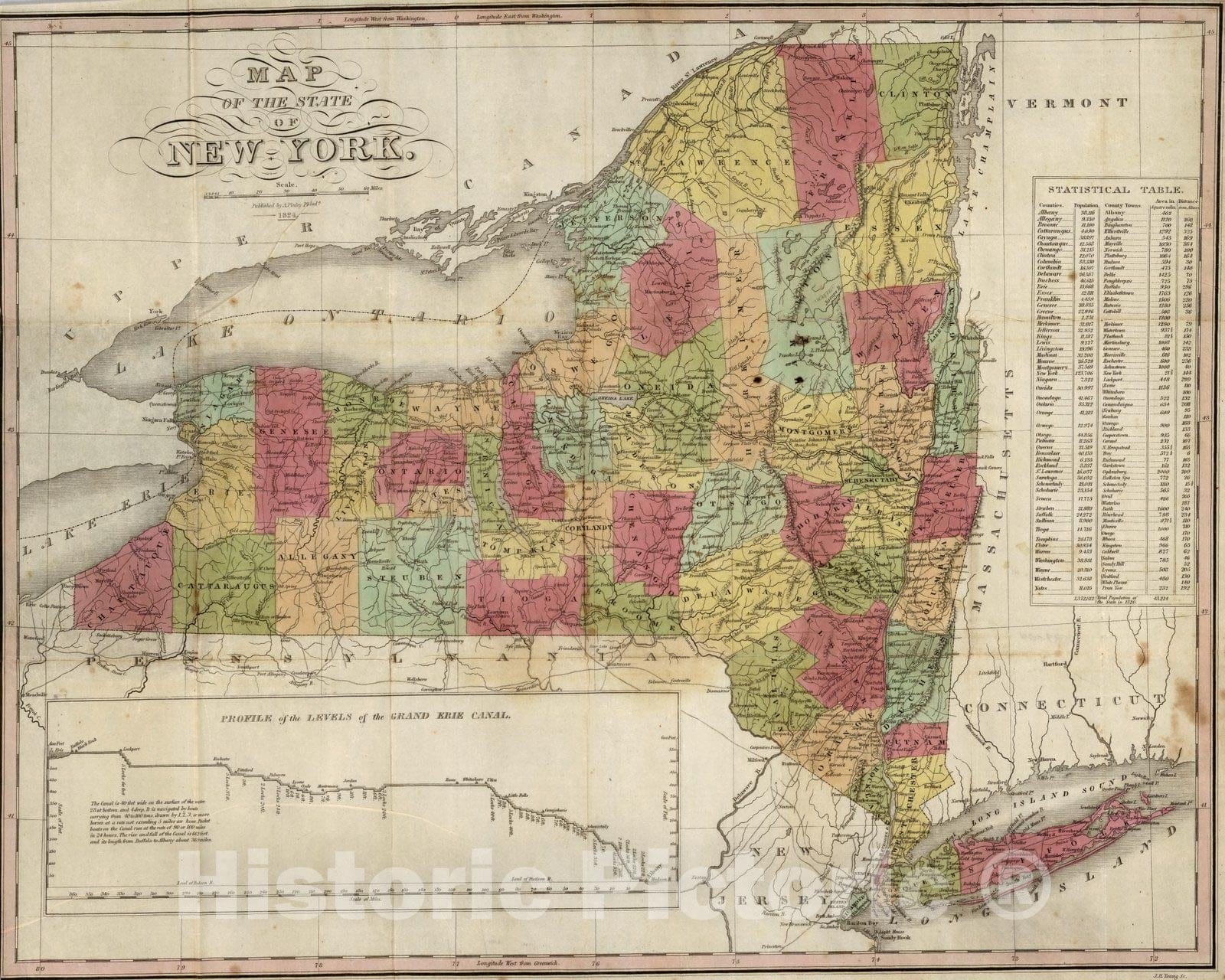 Historic Map : Pocket Map, New York 1824 - Vintage Wall Art