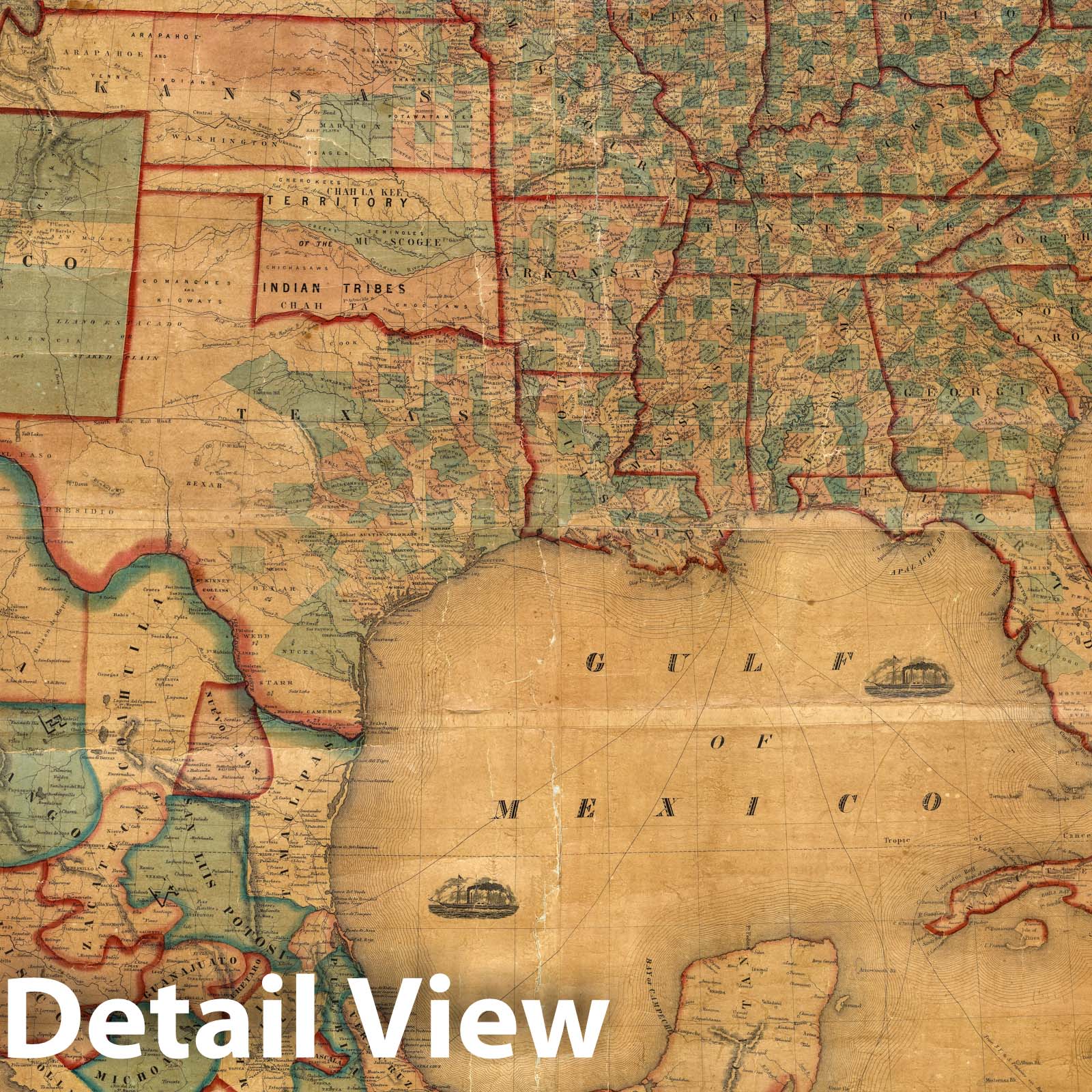 United States 1856 Historical Map Print - Hand-Colored Engraved Wall Art