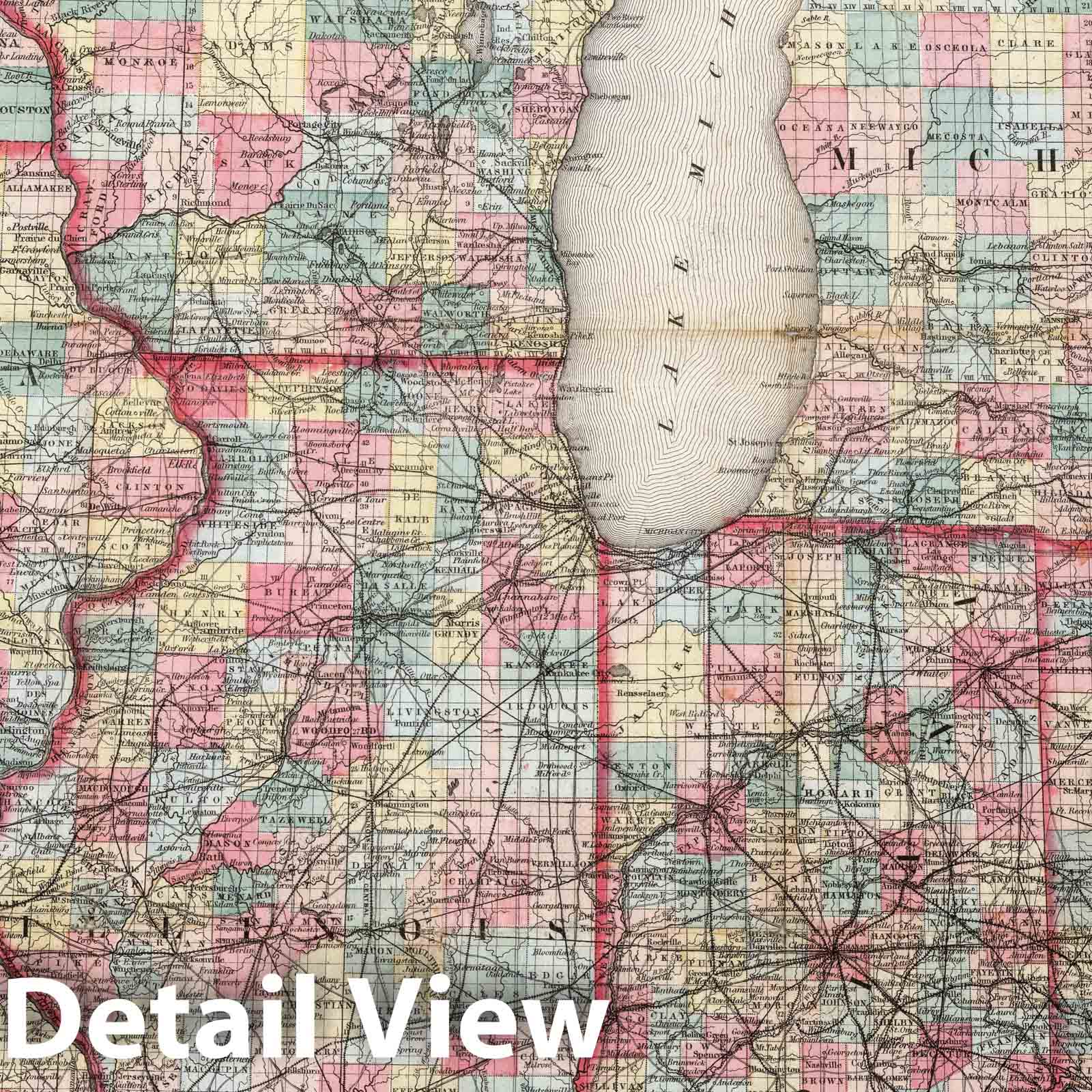 Ohio, Michigan, Indiana, Illinois, Missouri, Wisconsin, Iowa, Minnesota, Nebraska - Railroad Map, 1855