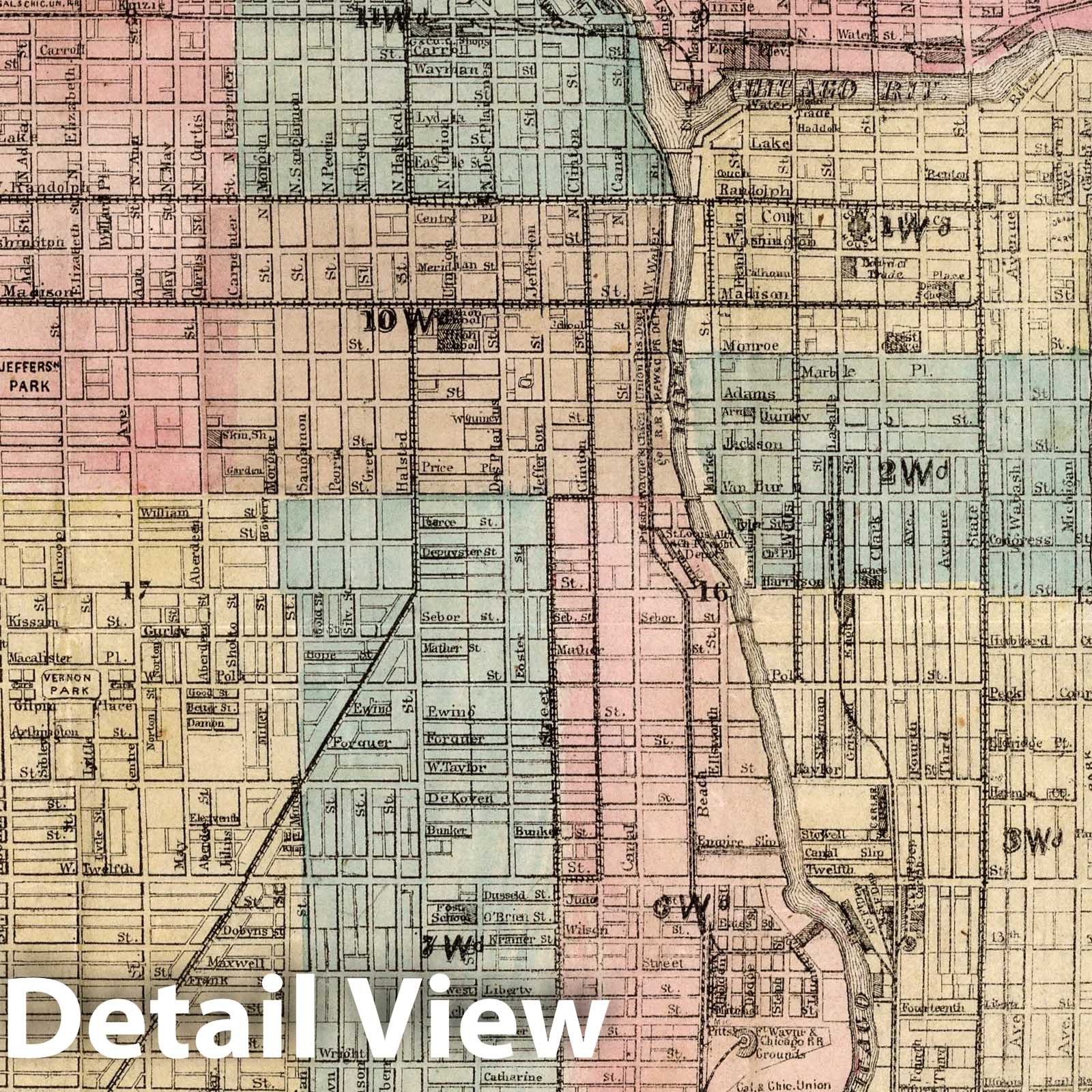 Chicago, Illinois - Guide Map, 1868 - Historical Map Print