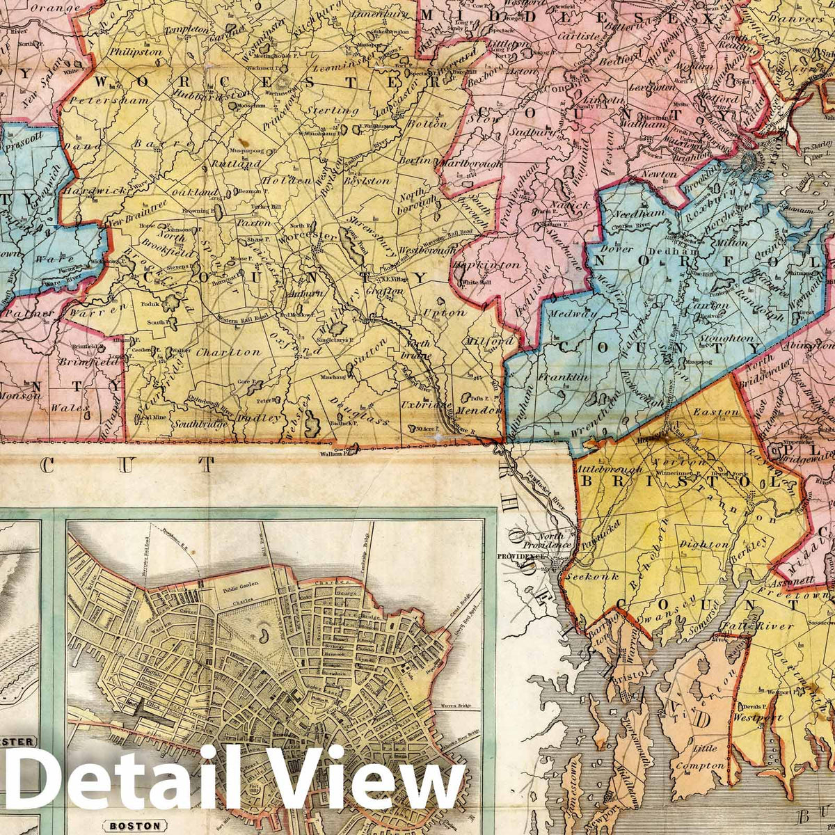 Massachusetts with Boston and Inset Cities - Survey Map, 1840