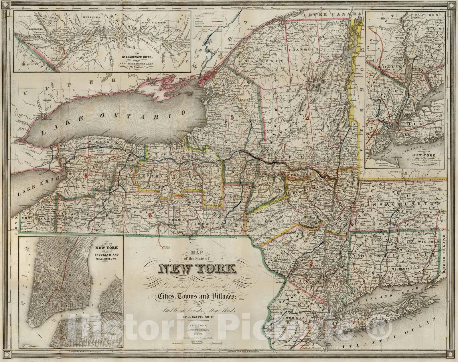 Historic Map : Guide Book, New-York State Guide 1842 - Vintage Wall Art