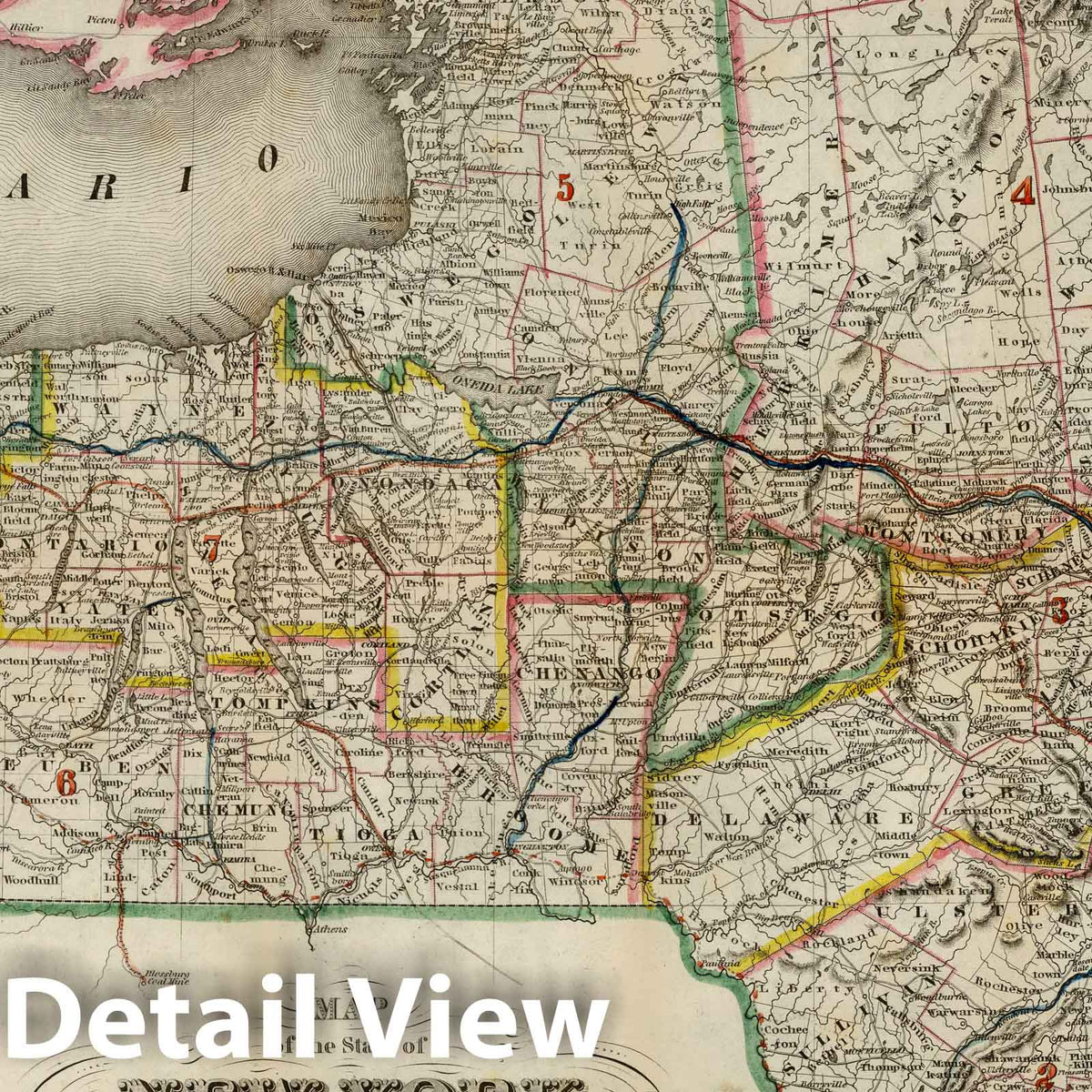 New York - Road Map, 1842 - Historical Map Print
