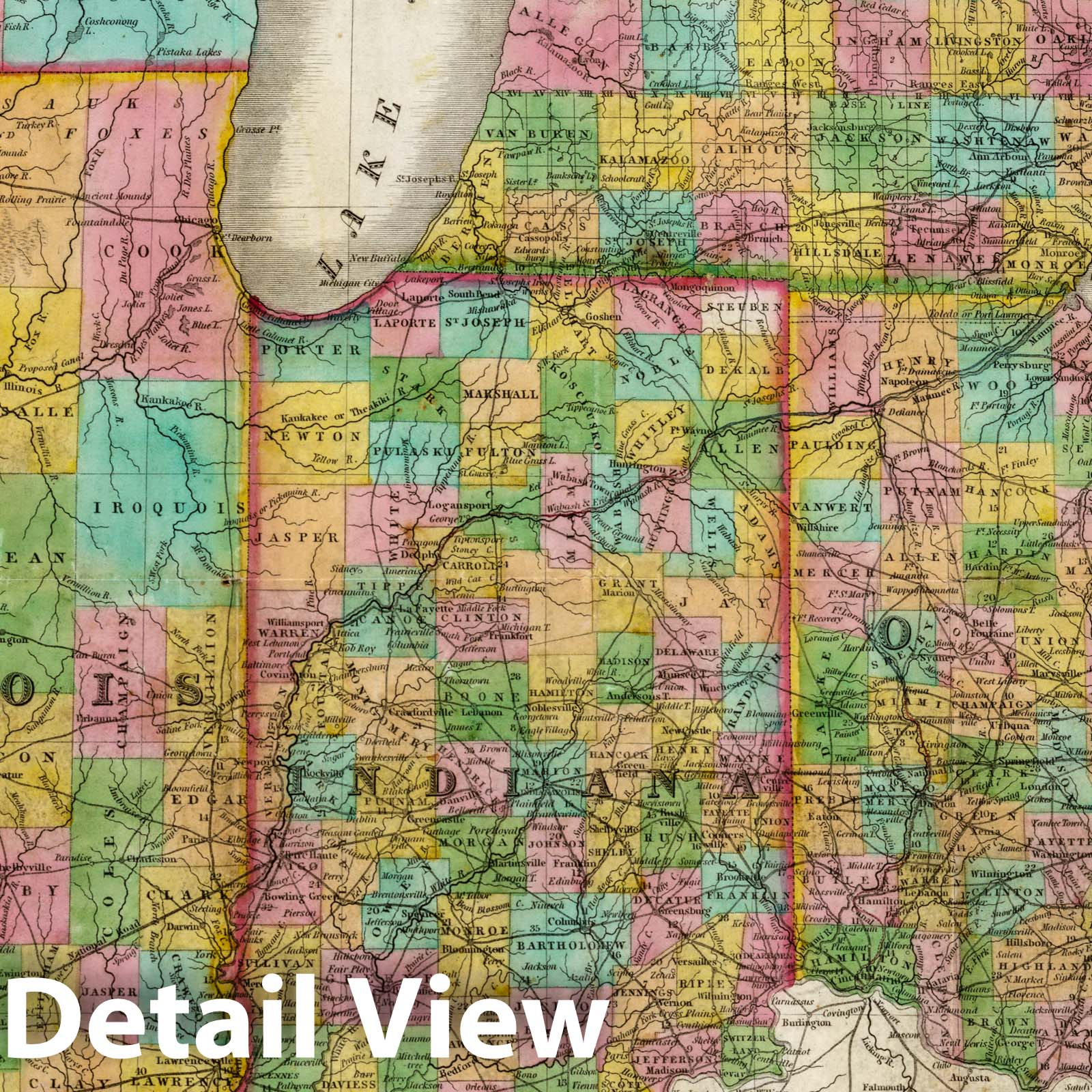 Ohio, Indiana, Illinois and Michigan - River Map, 1837