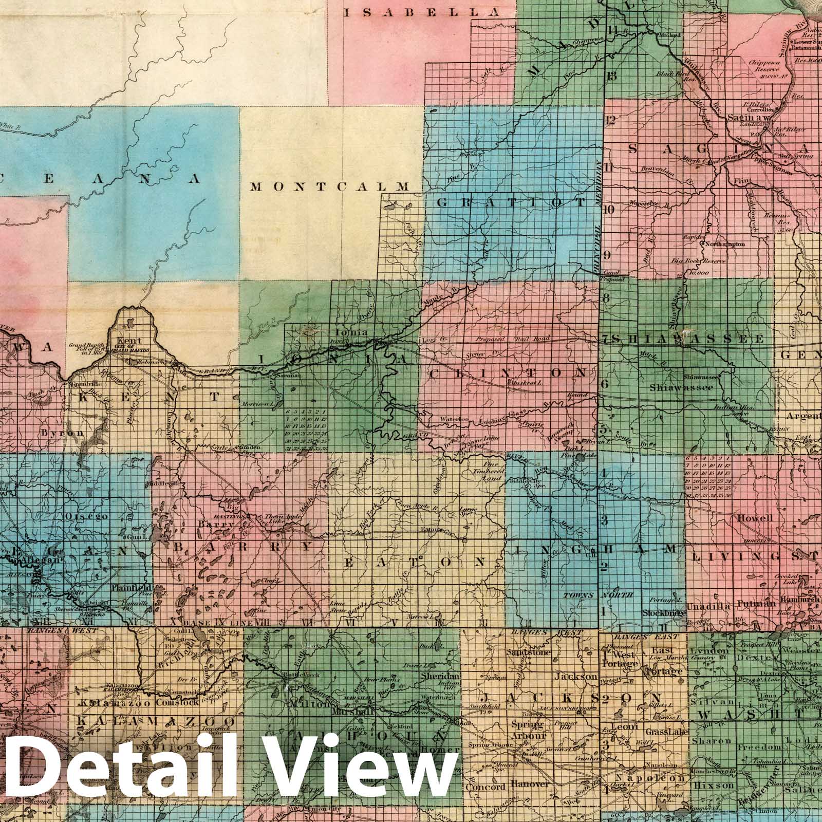 Michigan with Straits of Mackinaw and Mackinaw Isle - Railroad Map, 1837
