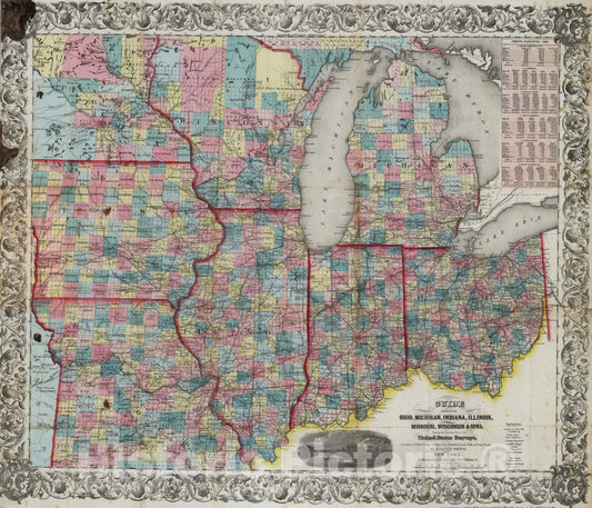 Historic Map : Guide Book, U.S. Mid West 1856 - Vintage Wall Art
