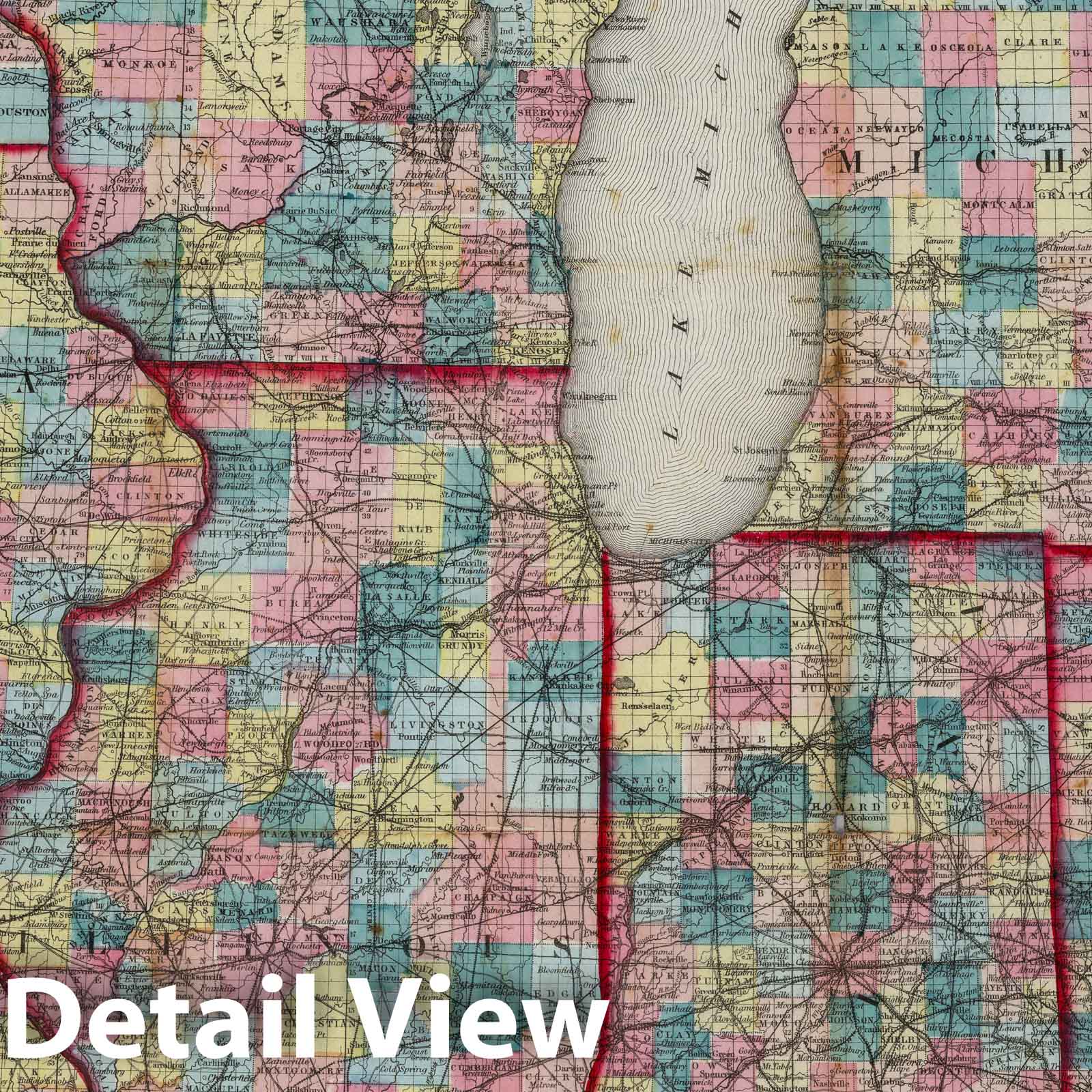Ohio, Michigan, Indiana, Illinois, Missouri, Wisconsin, Iowa - Road Map, 1856