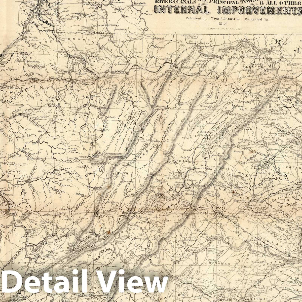 Virginia - Railroad Map, 1862 - Historical Map Print