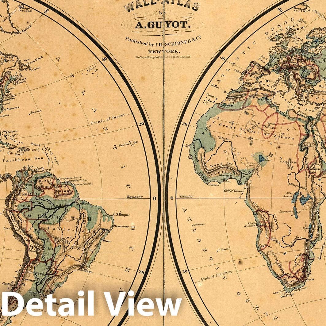 World - Western and Eastern Hemispheres, 1866 - Historical Map Print