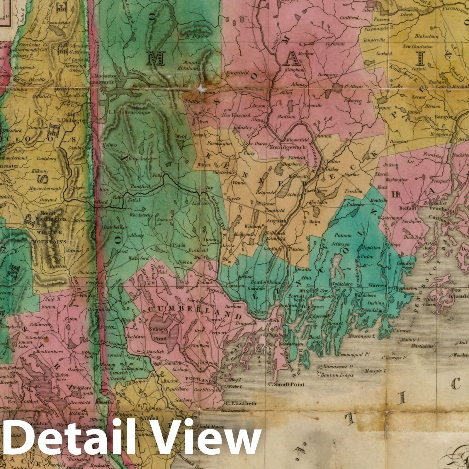 Maine, New Hampshire and Vermont, 1827 - Historical Map Print