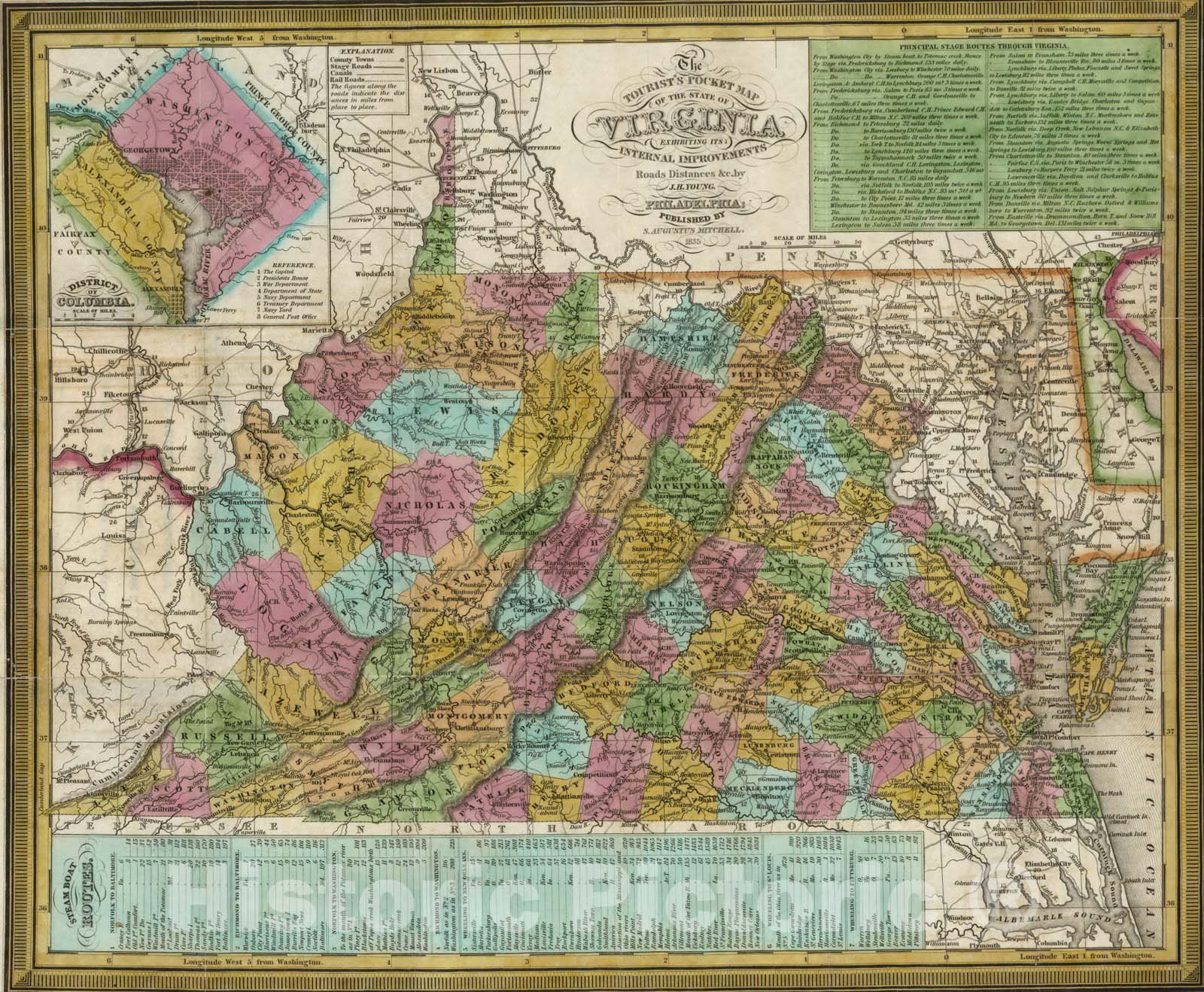 Historic Map : Pocket Map, Virginia 1835 - Vintage Wall Art