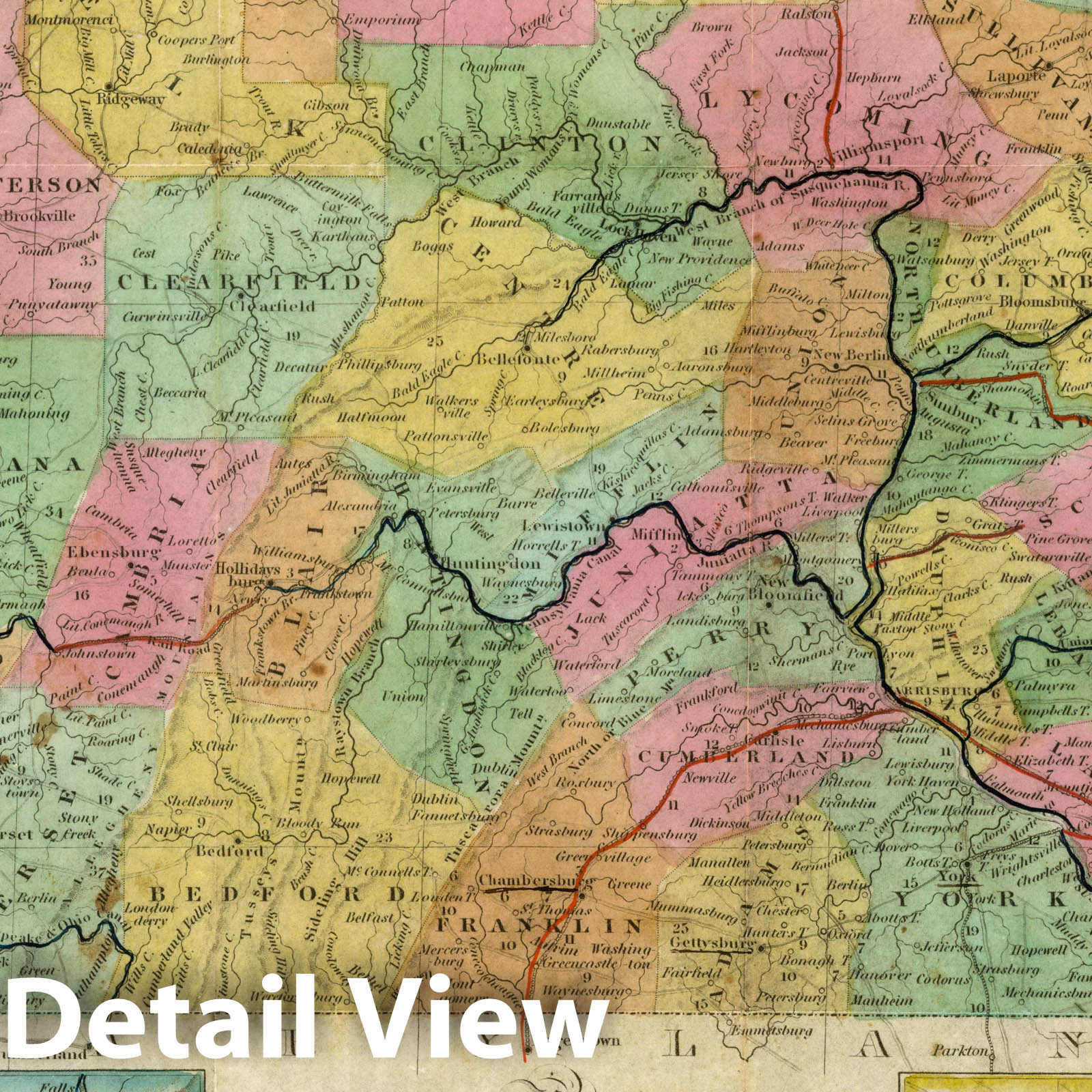 Pennsylvania - Railroad Map, 1848 - Historical Map Print