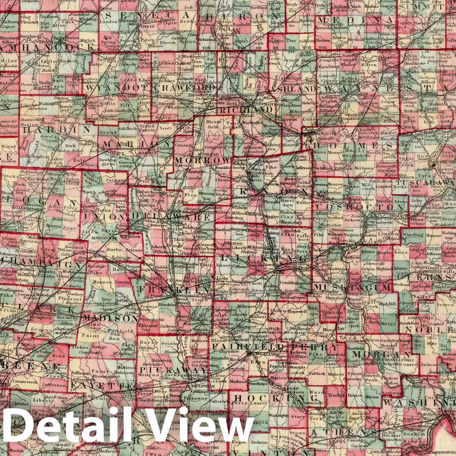 Ohio - Railroad Map, 1864 - Historical Map Print