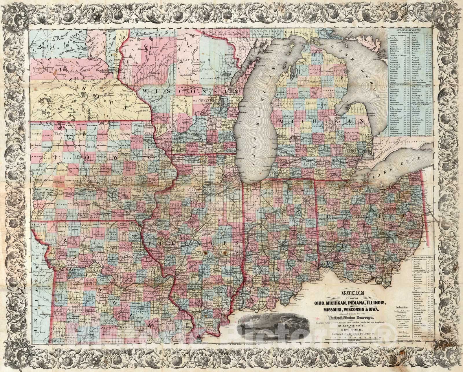 Historic Map : Guide Book, Western Tourist And Emigrant Guide 1853 - Vintage Wall Art