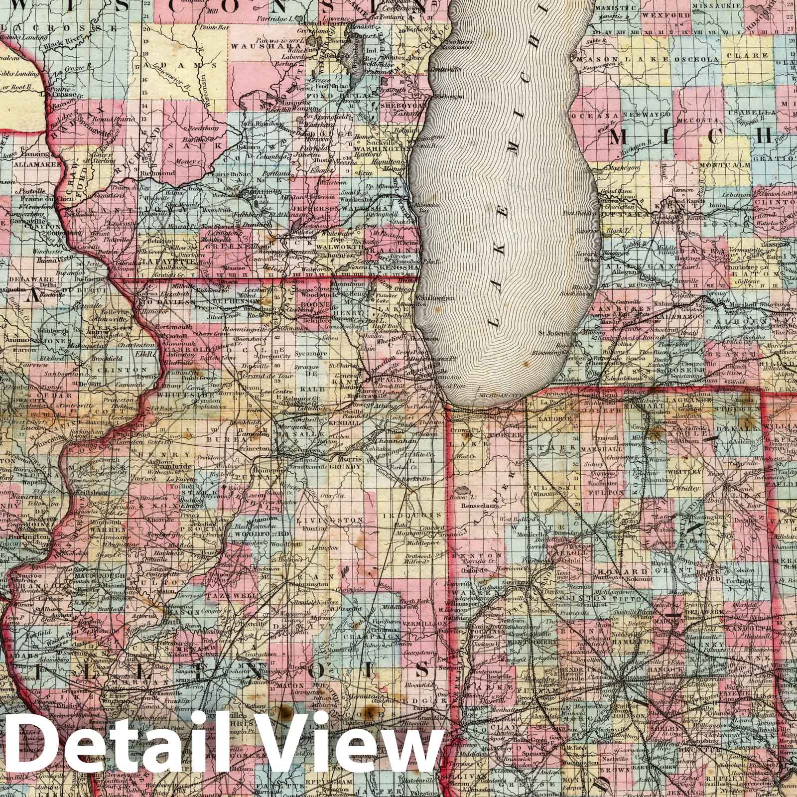 Ohio, Michigan, Indiana, Illinois, Missouri, Wisconsin, Iowa - Railroad Map, 1853