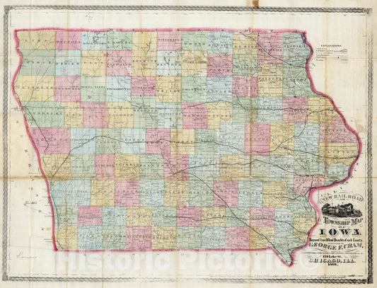 Historic Map : New Rail Road And Township Map of Iowa, 1868 - Vintage Wall Art