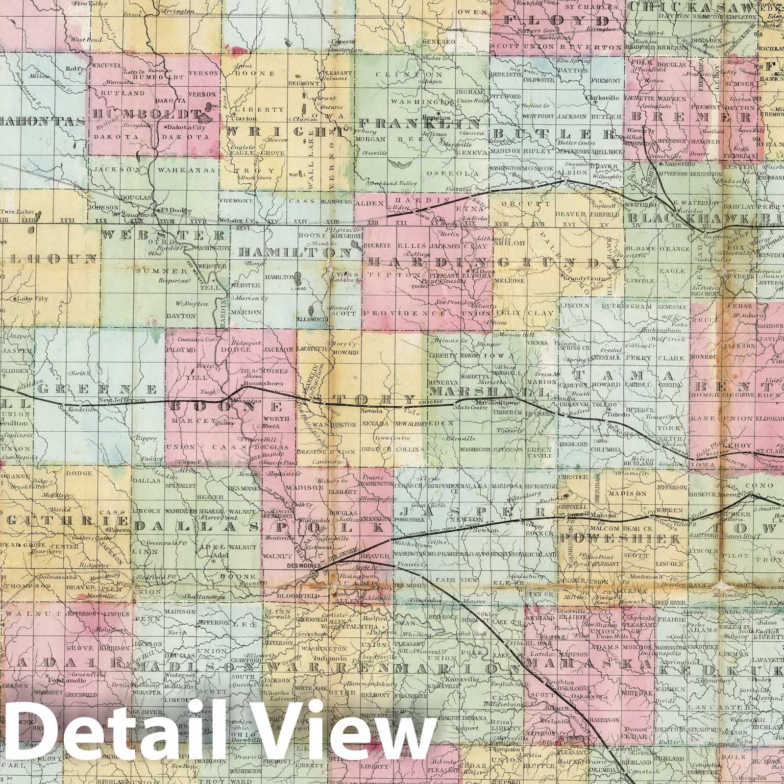 Iowa - Railroad Map, 1868 - Historical Map Print