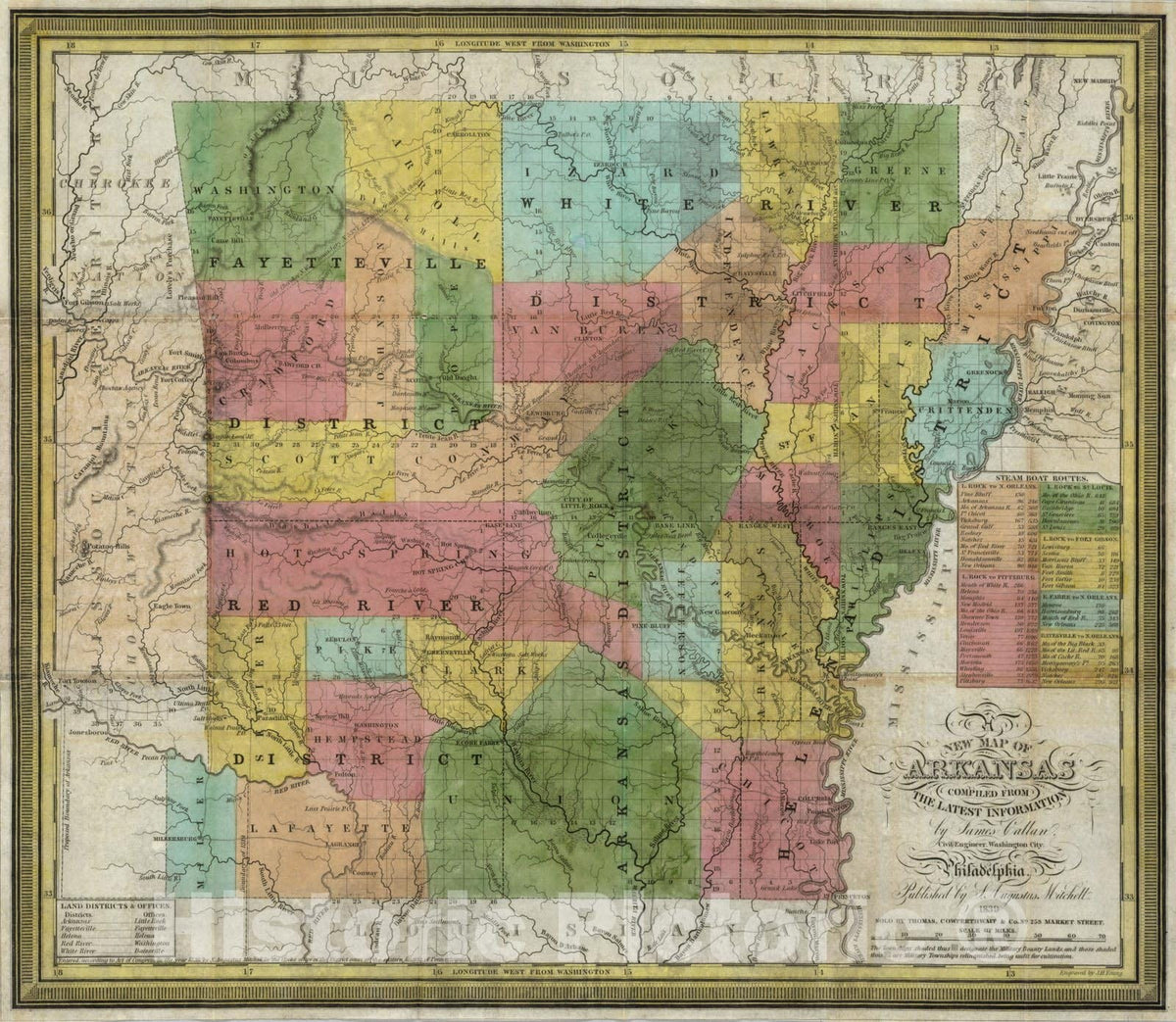 Historic Map : Pocket Map, Arkansas 1839 - Vintage Wall Art