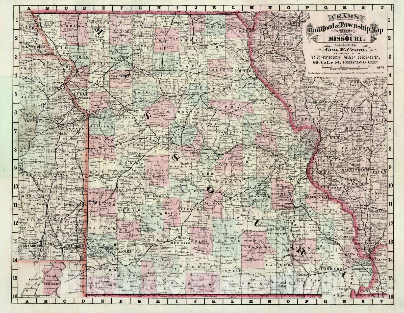 Missouri - Railroad Map, 1878 - Historical Map Print