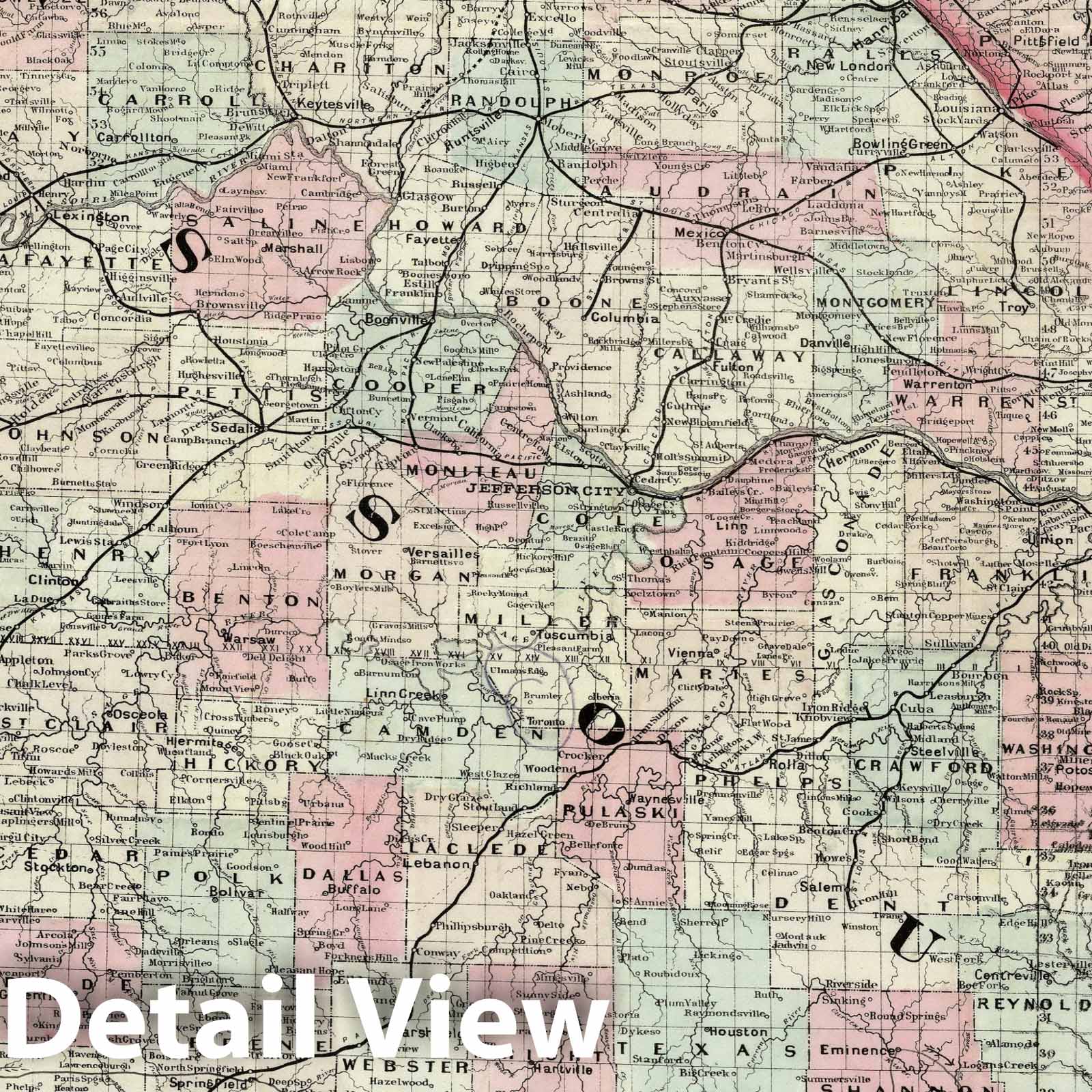 Missouri - Railroad Map, 1878 - Historical Map Print