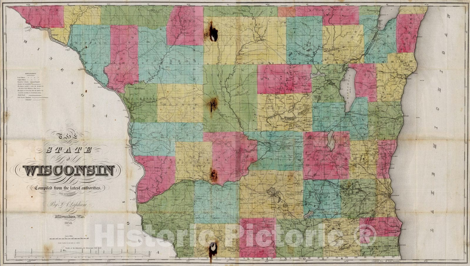 Historic Map : Pocket Map, Wisconsin 1854 - Vintage Wall Art