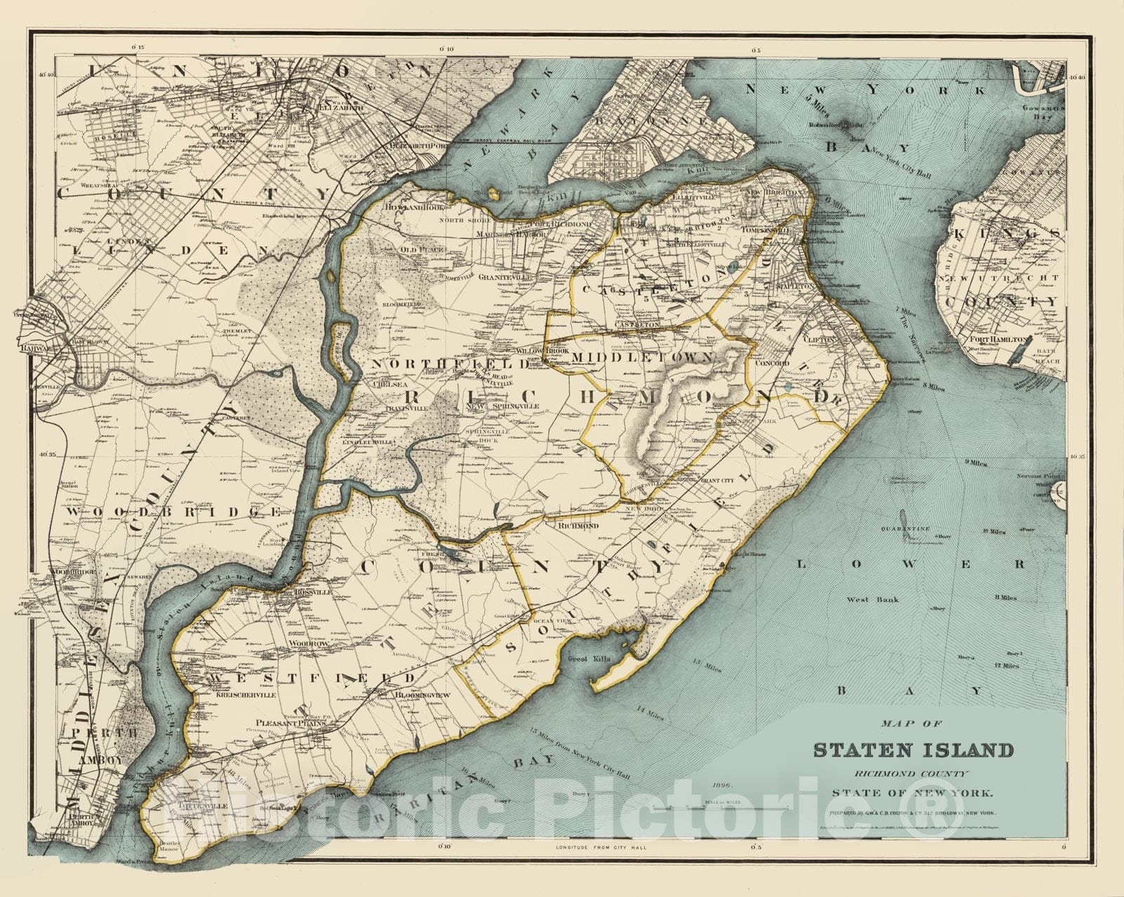 Historic Map : Pocket Map, Staten Island Richmond County 1896 - Vintage Wall Art