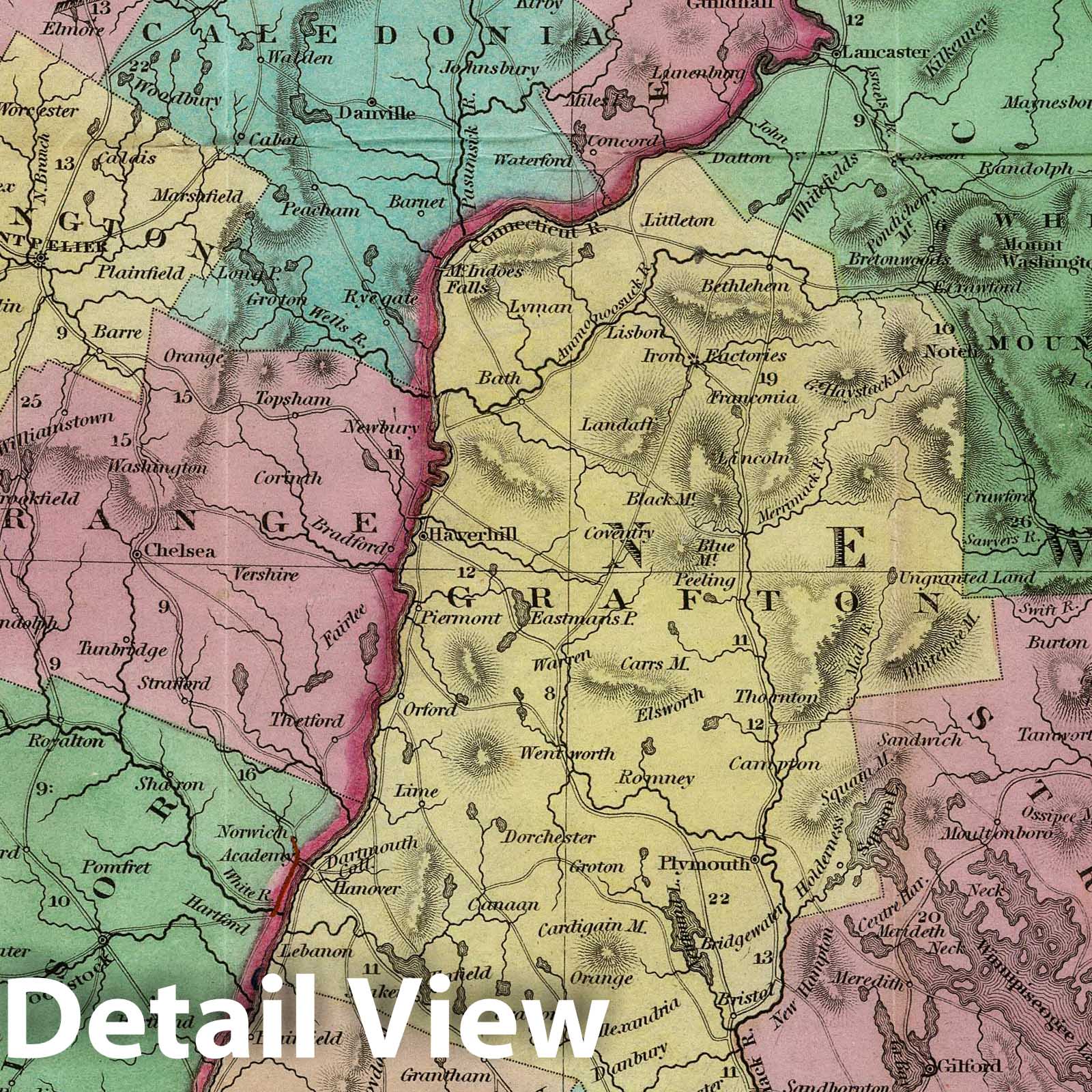 New Hampshire and Vermont, 1843 - Historical Map Print