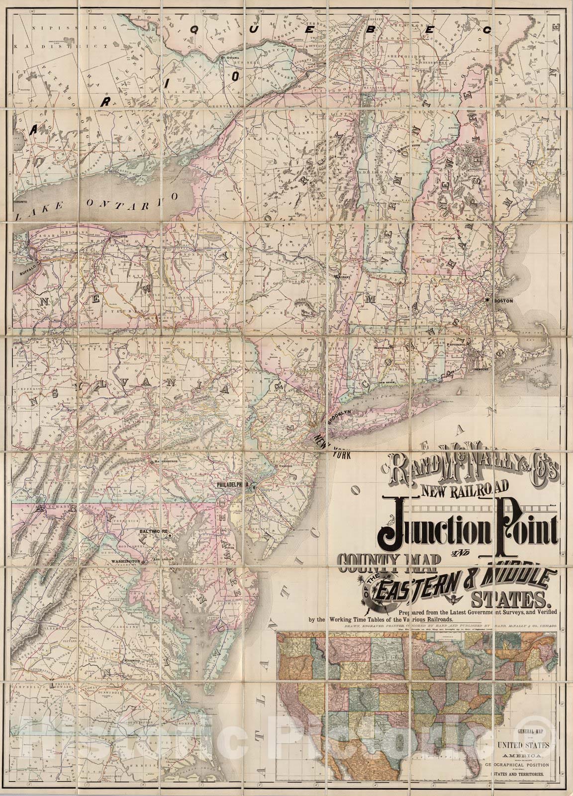 Historic Map : Railroad Map of The Eastern & Middle States, 1885 - Vintage Wall Art