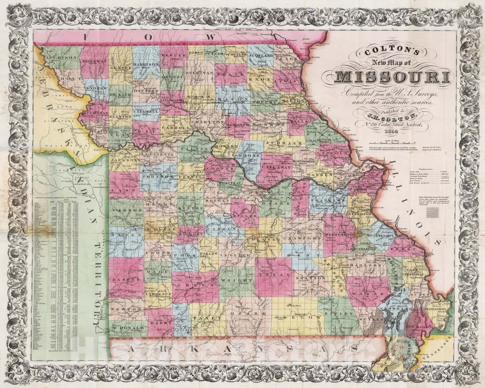 Historic Map : Pocket Map, Missouri 1854 - Vintage Wall Art