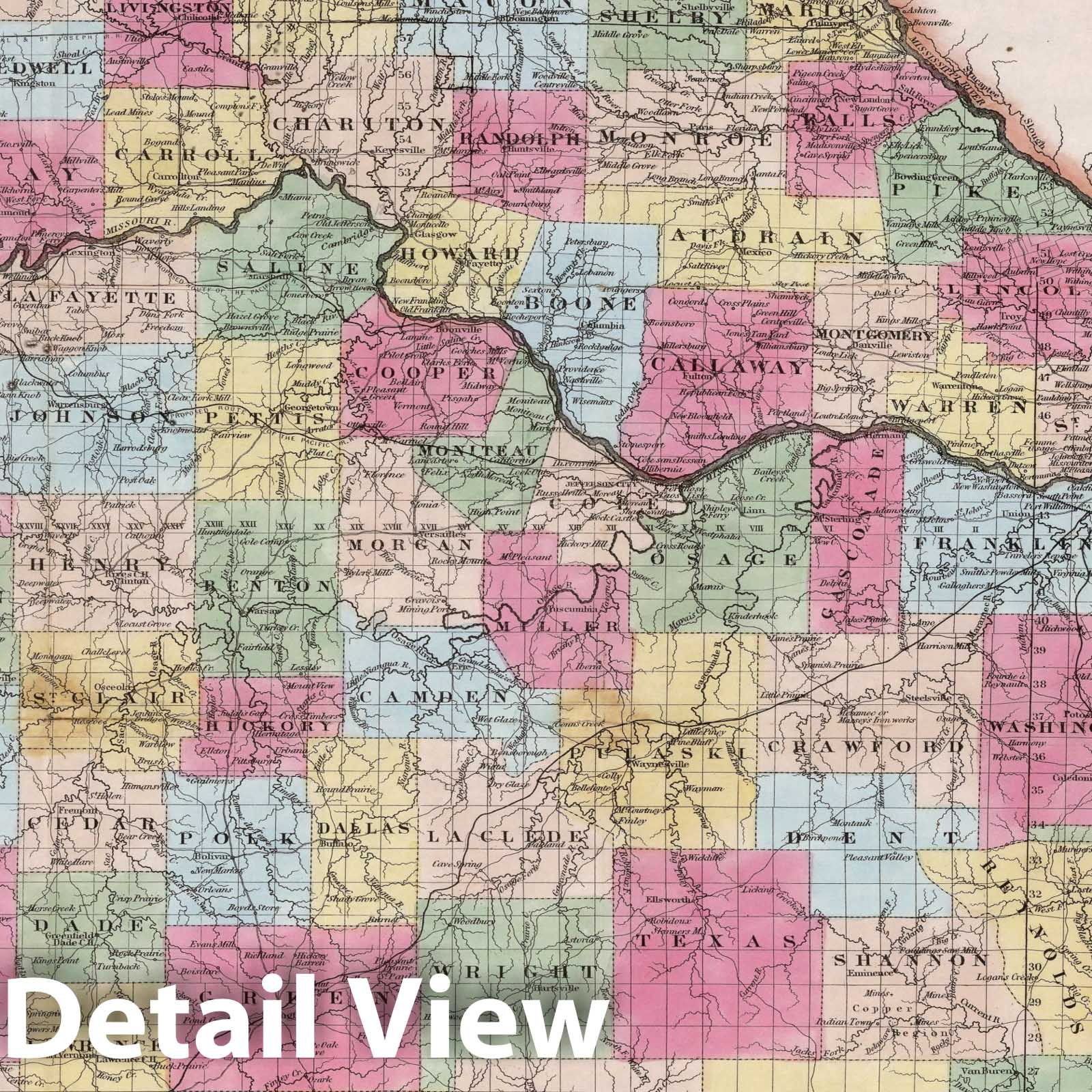 Missouri 1854 Topographic Map Print - Hand-Colored Historical Reproduction