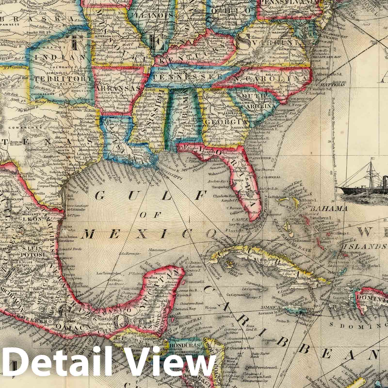 United States, Canada, Mexico, and West Indies - Road Map, 1853