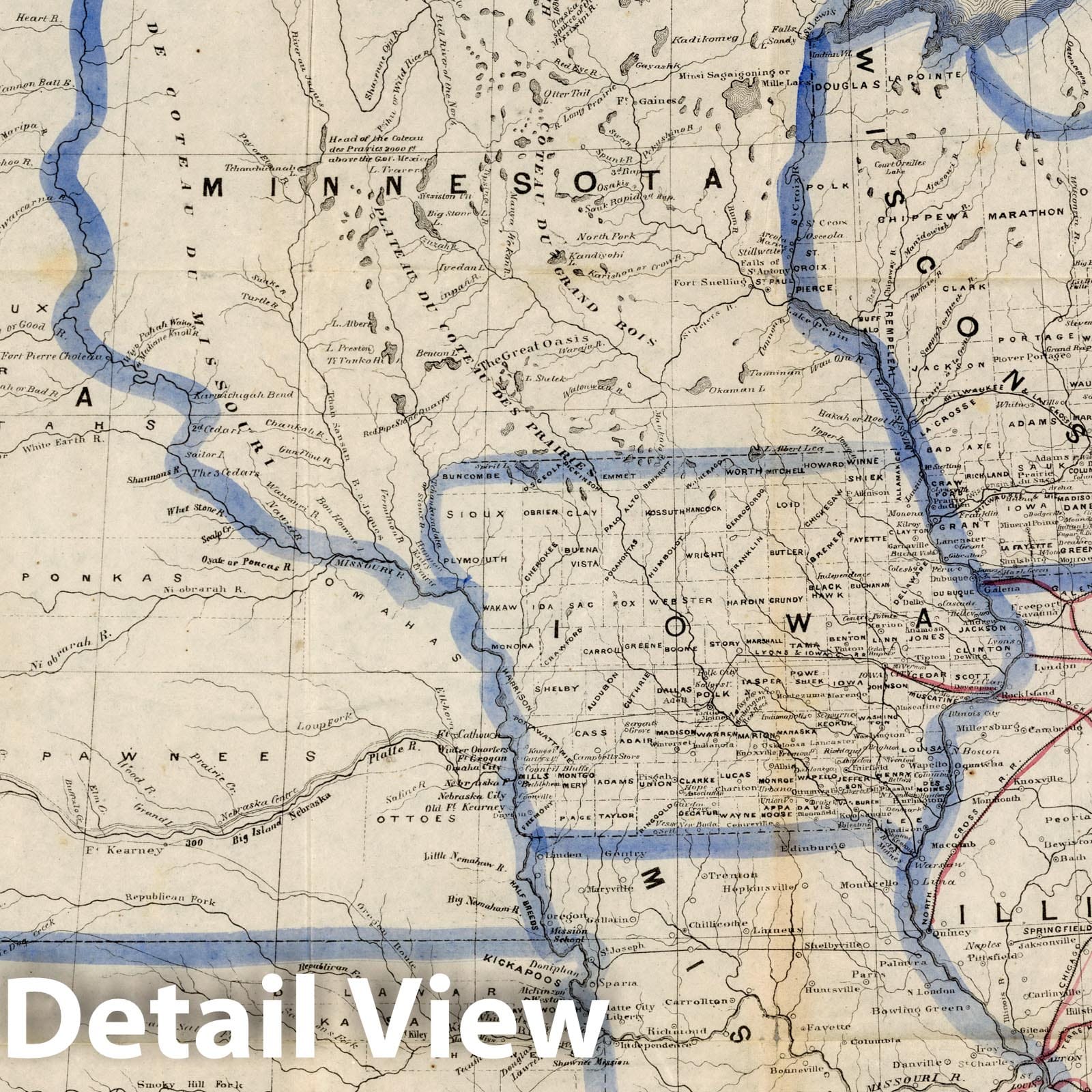 Ohio, Indiana, Illinois, Missouri, Michigan, Wisconsin, Iowa, Minnesota, Kansas, Nebraska - Railroad Map, 1856