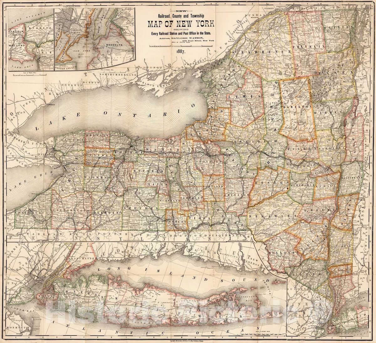 Historic Map : Map of New York, 1887 - Vintage Wall Art