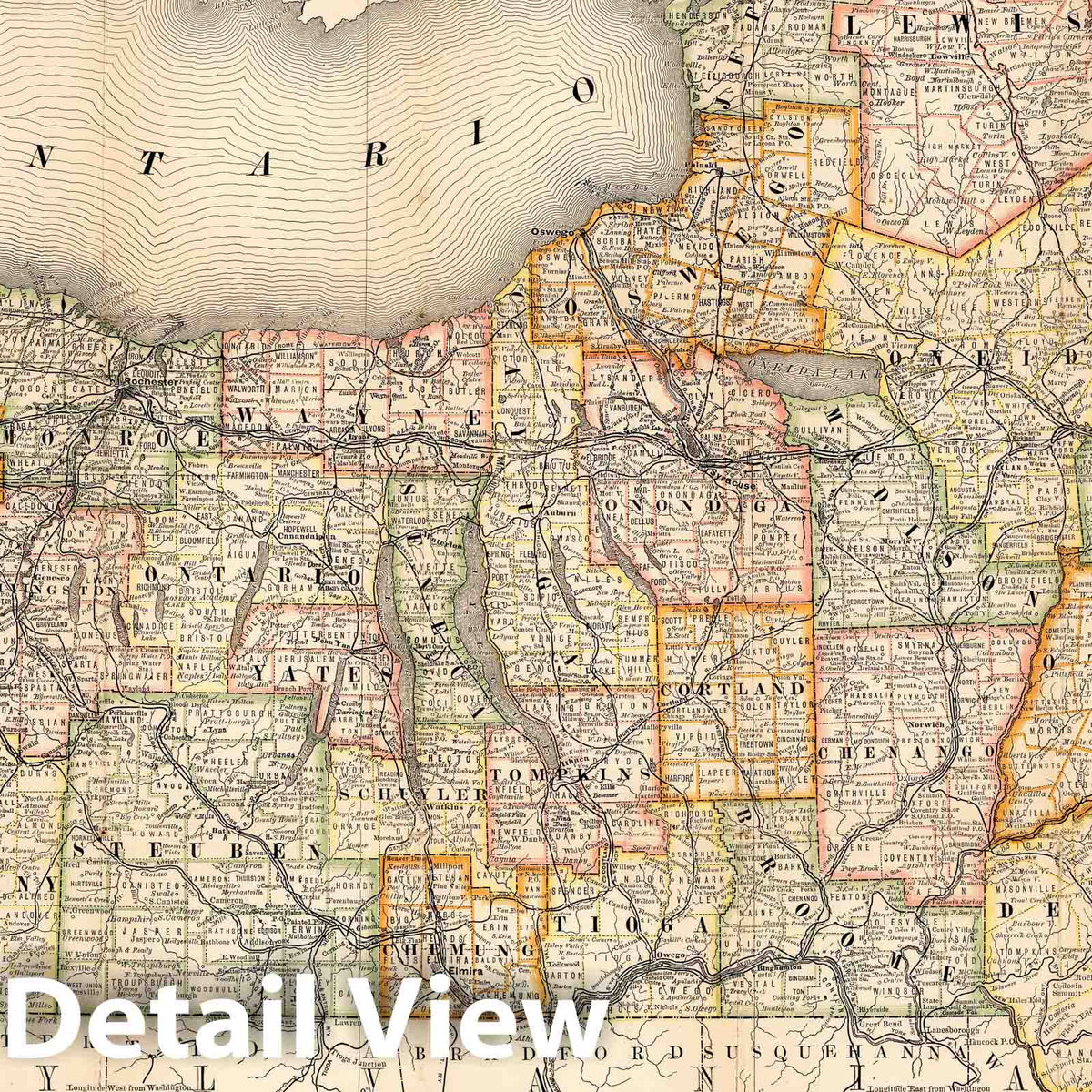New York Railroad Map 1887 - Stations, Post Offices & County Lines