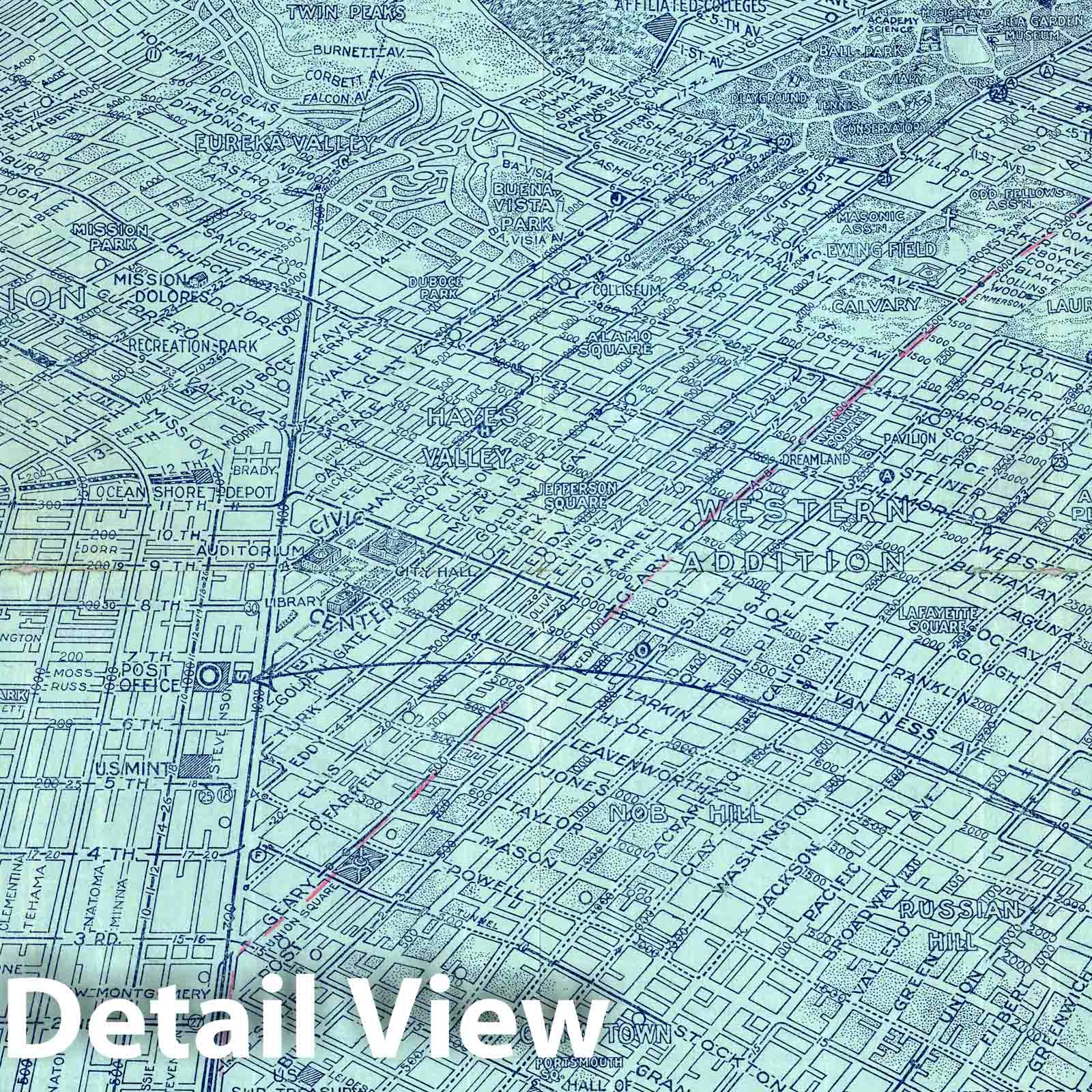 San Francisco, California - Bird's Eye View, 1920 - Historic Map Print
